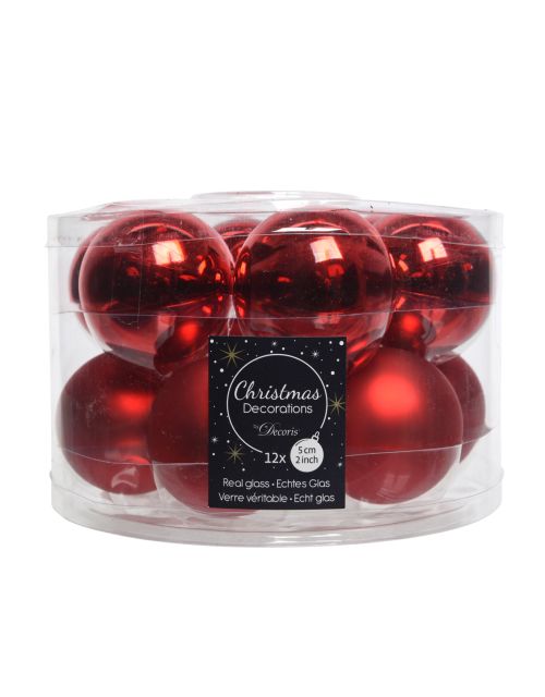 Decoris Kerstballen glas shiny,matt mix kerstrood dia5cm