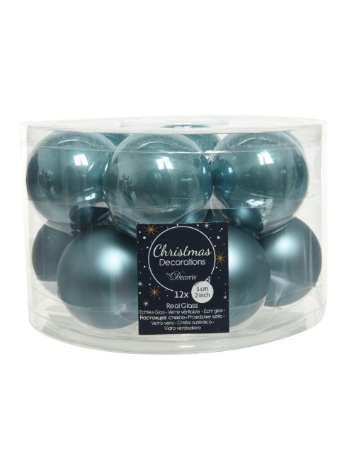 Decoris kerstballen glas mix glanzend mat D5cm ochtend blauw