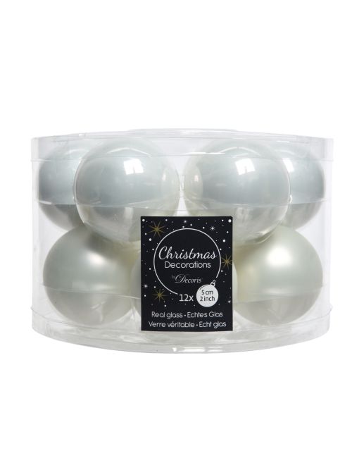 Decoris Kerstballen glas enamel,matt mix winterwit dia5cm