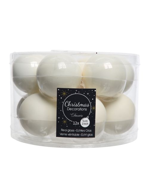 Decoris kerstballen glas mix glanzend mat D5cm wolwit