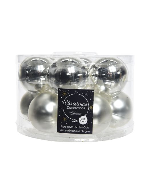 Decoris Kerstballen glas shiny,matt mix zilver dia5cm