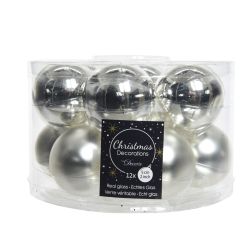 Decoris Kerstballen glas shiny,matt mix zilver dia5cm
