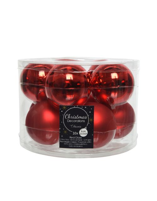 Decoris Kerstballen glas shiny,matt mix kerstrood dia6cm