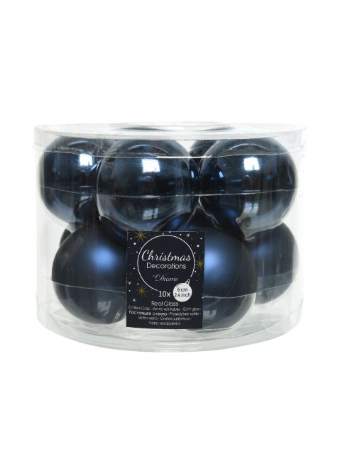 Decoris Kerstballen glas shiny,matt mix nachtblauw dia6cm