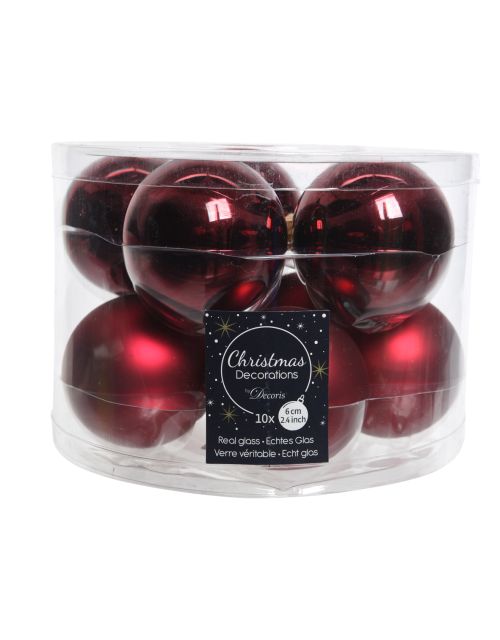 Decoris Kerstballen glas mix ossenbloed dia6cm