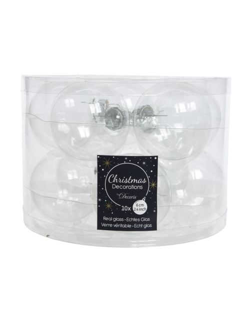 Decoris Kerstballen glas shiny transparant/helder dia6cm