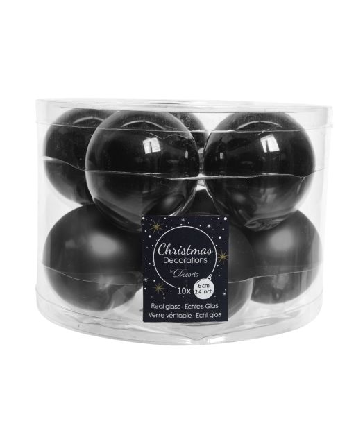 Decoris kerstballen glas mix glanzend mat D6cm zwart