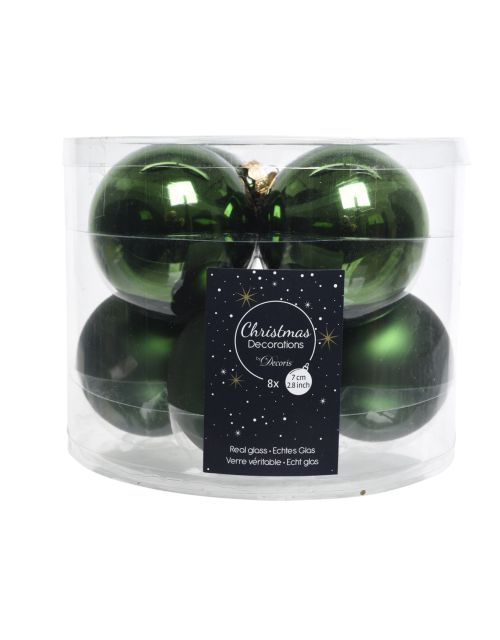 Decoris kerstballen glas mix glanzend mat D7cm dennengroen