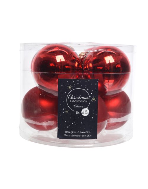 Decoris Kerstballen glas shiny,matt mix kerstrood dia7cm