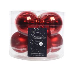 Decoris Kerstballen glas shiny,matt mix kerstrood dia7cm