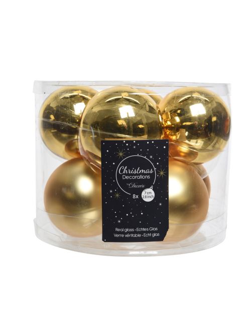 Decoris kerstballen glas mix glanzend mat D7cm licht goud