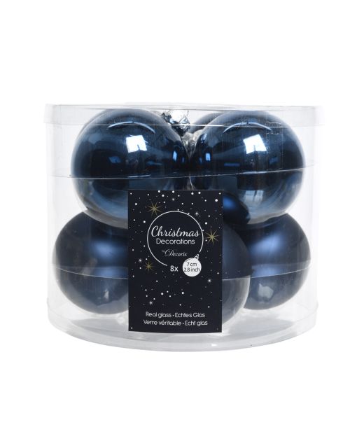 Decoris Kerstballen glas shiny,matt mix nachtblauw dia7cm