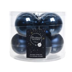 Decoris Kerstballen glas shiny,matt mix nachtblauw dia7cm
