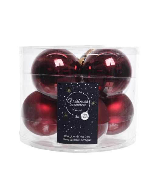 Decoris Kerstballen glas shiny,matt mix ossenbloed dia7cm