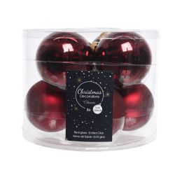 Decoris Kerstballen glas shiny,matt mix ossenbloed dia7cm