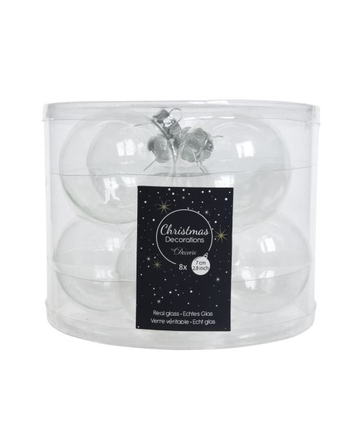 Decoris kerstballen glas mix glanzend mat D7cm transparant