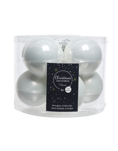 Decoris Kerstballen glas enamel,matt mix winterwit dia7cm