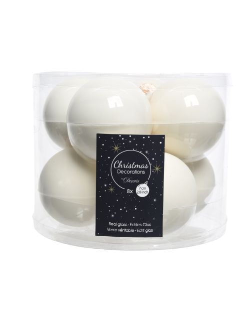 Decoris kerstballen glas mix glanzend mat D7cm wolwit
