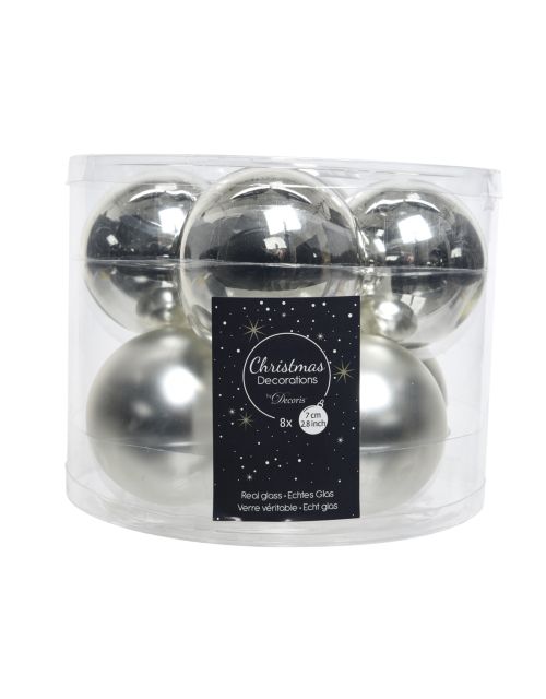 Decoris Kerstballen glas shiny,matt mix zilver dia7cm
