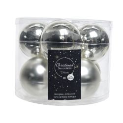 Decoris Kerstballen glas shiny,matt mix zilver dia7cm