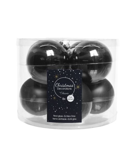 Decoris kerstballen glas mix glanzend mat D7cm zwart