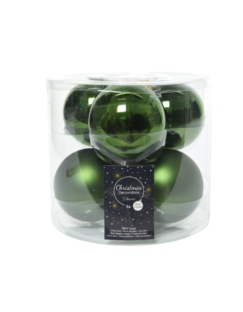 Decoris kerstballen glas mix glanzend mat D8cm dennengroen