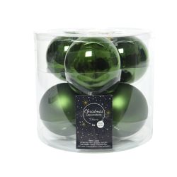 Decoris kerstballen glas mix glanzend mat D8cm dennengroen