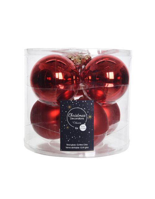 Decoris Kerstballen glas shiny,matt mix kerstrood dia8cm