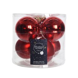 Decoris Kerstballen glas shiny,matt mix kerstrood dia8cm