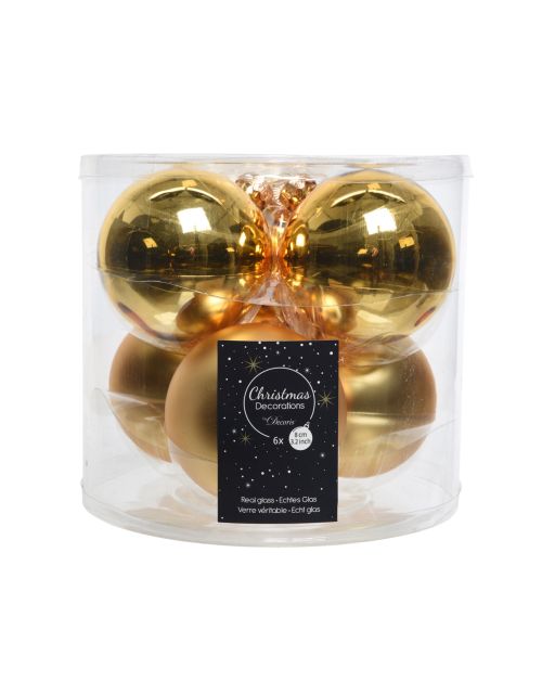 Decoris kerstballen glas mix glanzend mat D8cm licht goud