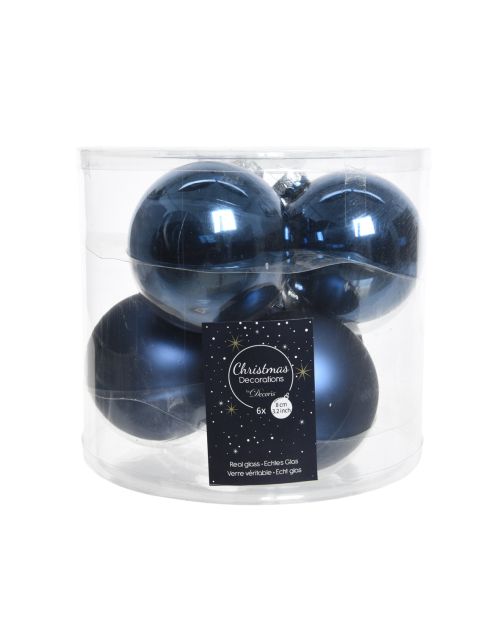 Decoris Kerstballen glas shiny,matt mix nachtblauw dia8cm