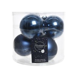 Decoris Kerstballen glas shiny,matt mix nachtblauw dia8cm