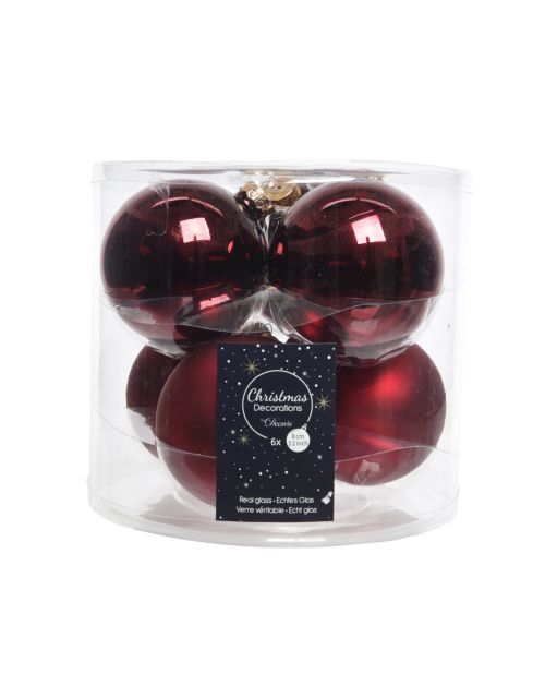 Decoris Kerstballen glas shiny,matt mix ossenbloed dia8cm