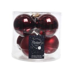 Decoris Kerstballen glas shiny,matt mix ossenbloed dia8cm