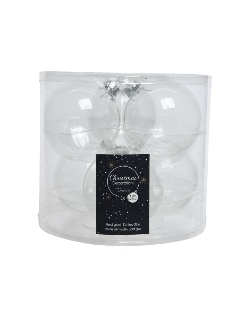 Decoris Kerstballen glas shiny transparant/helder dia8cm