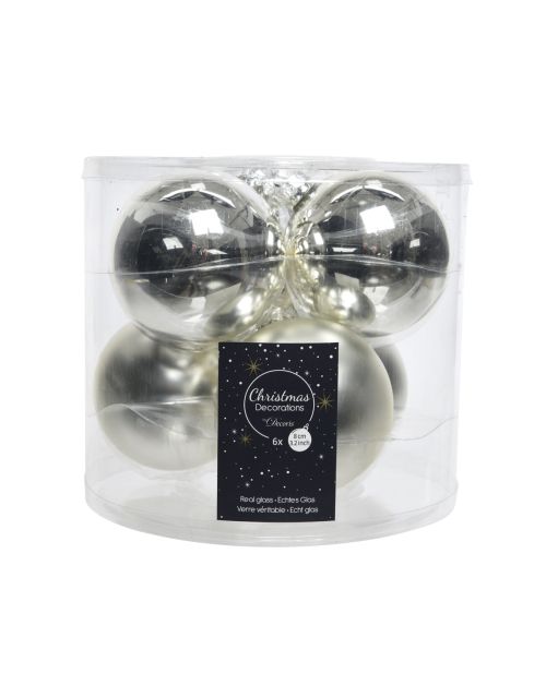 Decoris Kerstballen glas shiny,matt mix zilver dia8cm