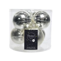 Decoris Kerstballen glas shiny,matt mix zilver dia8cm