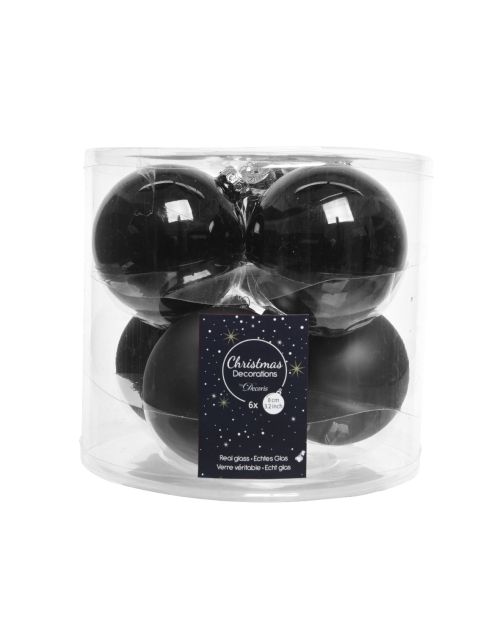 Decoris kerstballen glas mix glanzend mat D8cm zwart