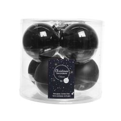 Decoris kerstballen glas mix glanzend mat D8cm zwart
