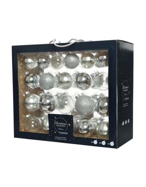 Decoris Kerstballen glas shiny,matt,glitter,transparent mix zilver dia7cm