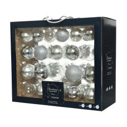 Decoris Kerstballen glas shiny,matt,glitter,transparent mix zilver dia7cm