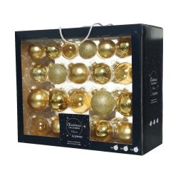 Decoris kerstballen glas mix glanzend mat glitter transparant D7cm licht goud