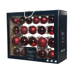 Decoris Kerstballen glas shiny,matt,glitter,transparent mix ossenbloed dia7cm