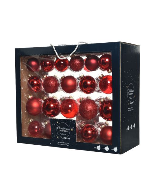 Decoris kerstballen glas mix glanzend mat glitter transparant D7cm kerstrood