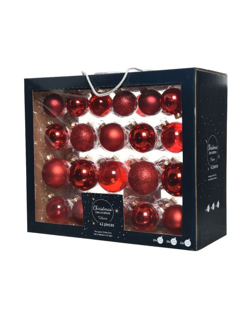 Decoris Kerstballen glas shiny,matt,glitter,transparent mix kerstrood dia7cm