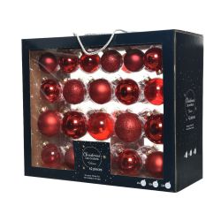 Decoris kerstballen glas mix glanzend mat glitter transparant D7cm kerstrood