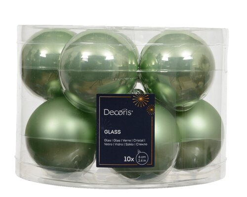 Decoris Kerstballen glas mix matcha green dia6cm - afbeelding 1