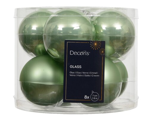 Decoris Kerstballen glas mix matcha green dia7cm - afbeelding 1