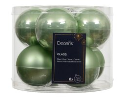Decoris Kerstballen glas mix matcha green dia7cm - afbeelding 1
