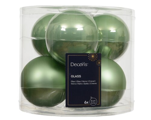 Decoris Kerstballen glas mix matcha green dia8cm - afbeelding 1